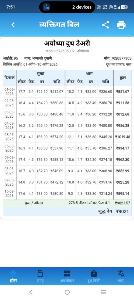 DairyFlow Individual Invoice